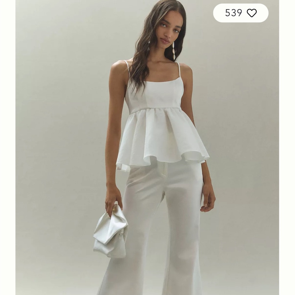 Anthropologie White Satin Boot Cut Flare Pants